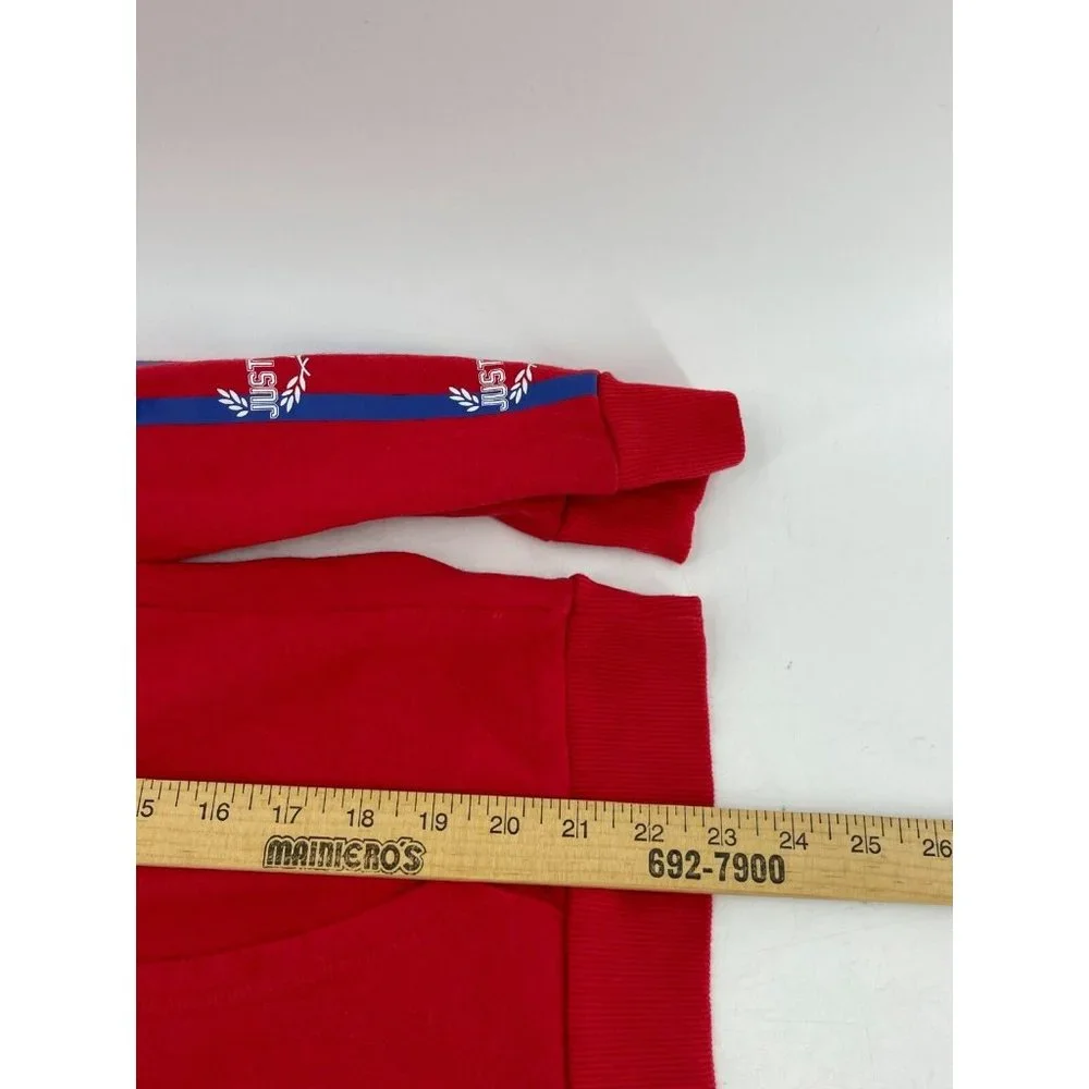 Justice Girl's Red Graphic Hooded Sweatshirt Hoodie Long Striped Sleeves 14/16
